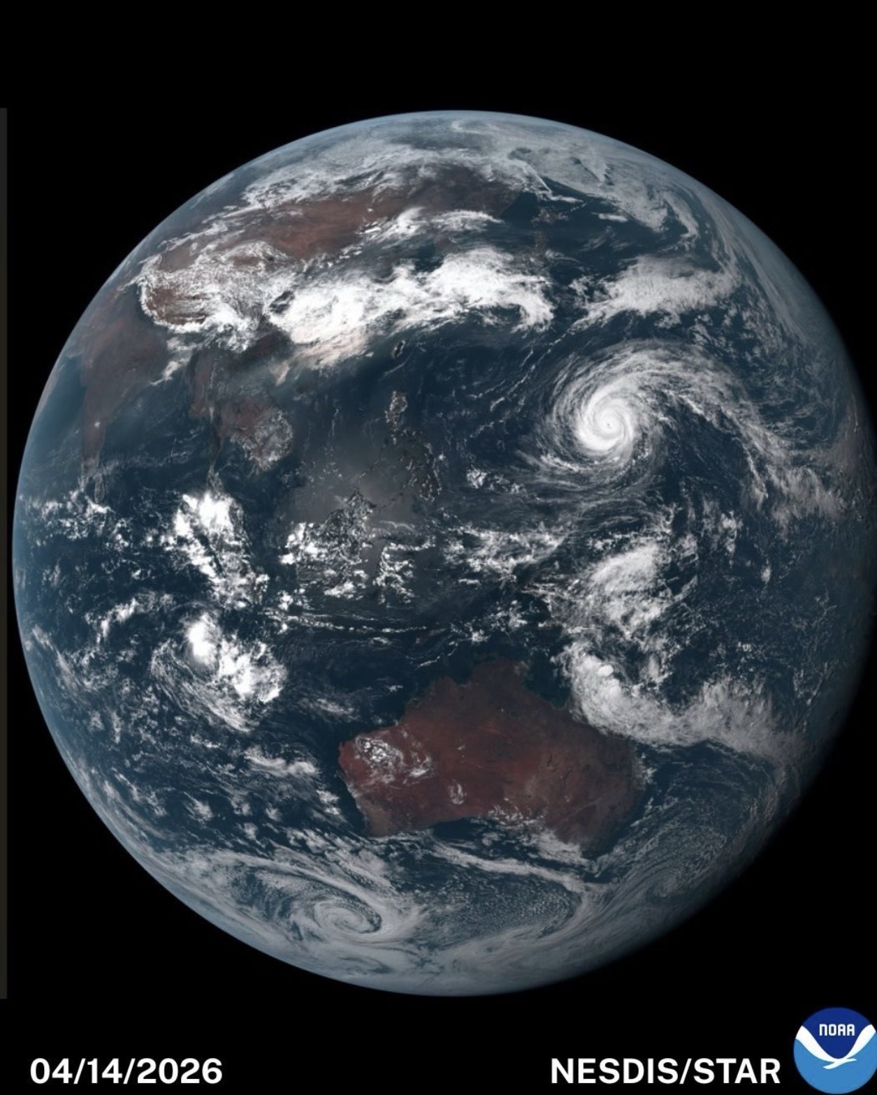 NOAA satellite view of Earth over the Pacific Ocean on April 14, 2026.